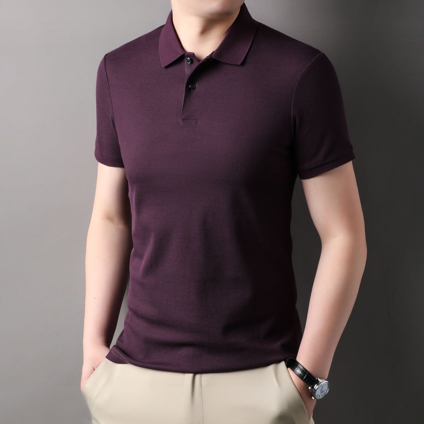 Men's T-shirt Polo, 100% Cotton 2024 Summer Fashion Casual Short Sleeve Polo Shirt, Lapel Wear Solid Color Top,Tees