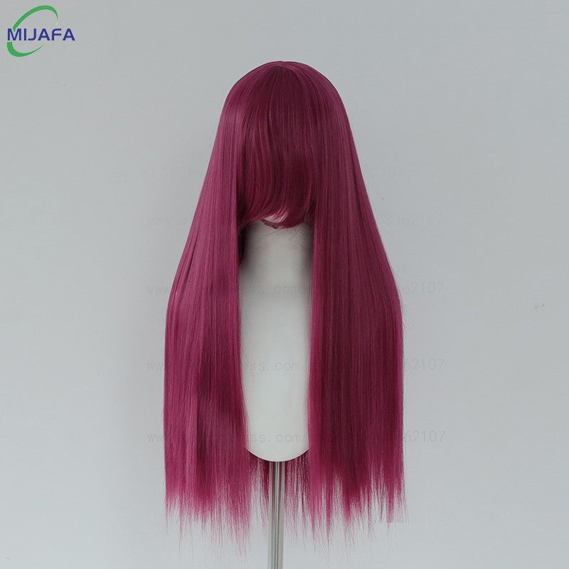 Peruca de Cosplay Longa e Lisa de Altíssima Qualidade, 400g, 48 Cores, 60cm, com Franja, Resistente ao Calor, Perucas Anime + Touca de Peruca