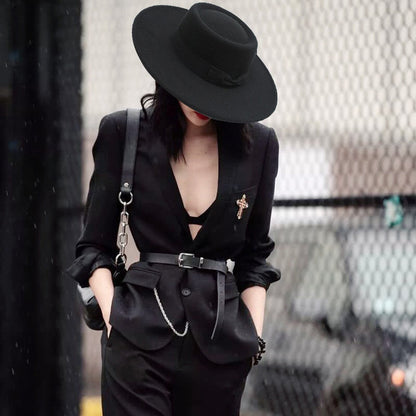 French Bow Tie Fedora Hat Winter Autumn Imitation Woolen Ladies Fedoras Top Wedding Jazz Hats Flat Top Felt Hat Bowler Hats