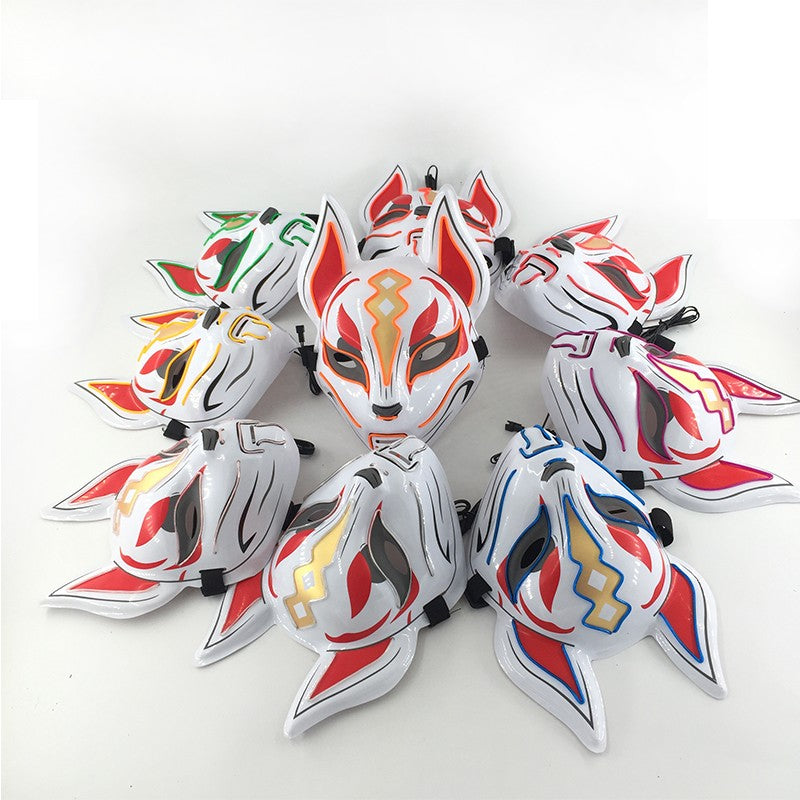 LED Fox Mask Neon Light Up Japanese Kitsune Mask for Halloween Cosplay Party Rave Festival Costume Glowing EL Wire Masque