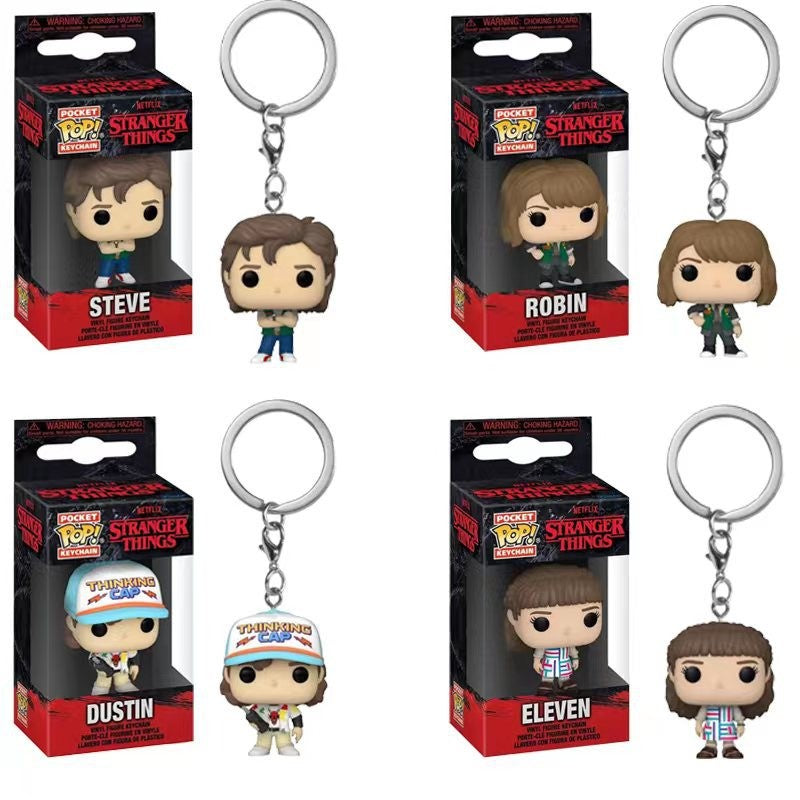 Funko POP NOVO Chegou Chaveiro ELEVEN Demogorgon DUSTIN Barb Steve Robin Chaveiro Brinquedo Boneco de Vinil Modelo Brinquedos Infantis