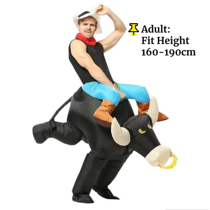 Inflatable Riding Bull Cowboy Costume Adult Funny Blow Up Rodeo Bull Outfit For Halloween Carnival Cosplay Party Dress Up