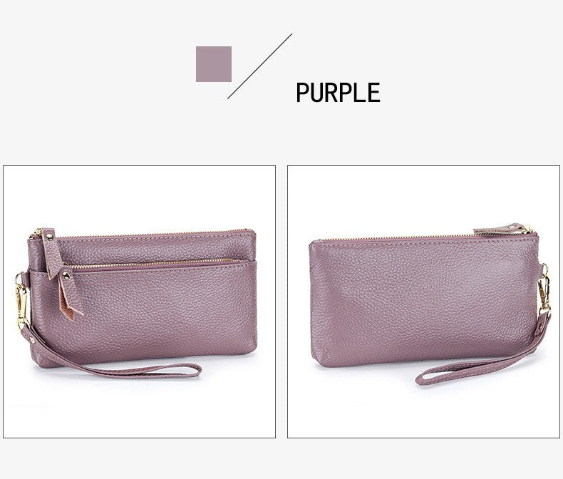 Women's Wristlet Clutch Purse Genuine Leather Clutch Cellphone Smartphone Long Wallet Vintage Purse Travel Double Zip Wristlets