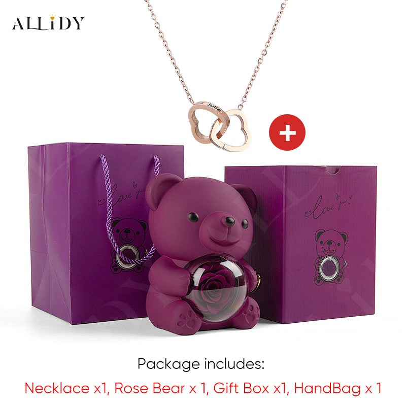 2025 Hot Eternal Rose Teddy Bear Gift Box with Custom Necklace Jewelry Set Valentine's Birthday Holiday Gift Back School Gift