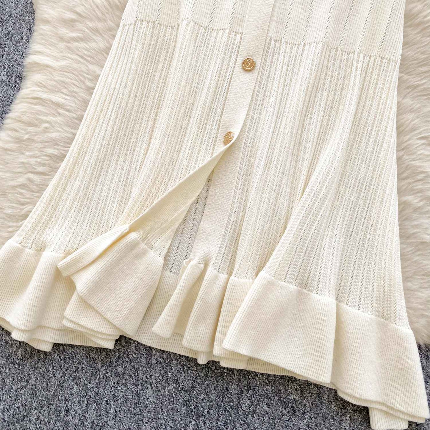 SINGREINY Summer OL Knit Dress 2025 Women V Neck Button Design Slim Mermaid Sund