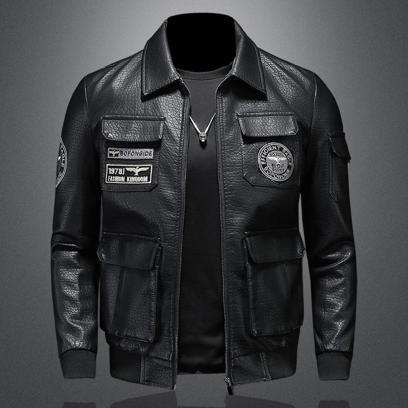 2024 New Men's Leather Coat Pilot Motorcycle Leather Coat Regular Thickened Large Leather Coats Embroidered Pocket Men Jacket