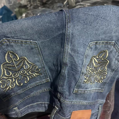 American Y2K Street Harajuku Clothing Retro Pattern Embroidery Washing Jeans Hip-hop Personality Trend Versatile Wide-leg Pants