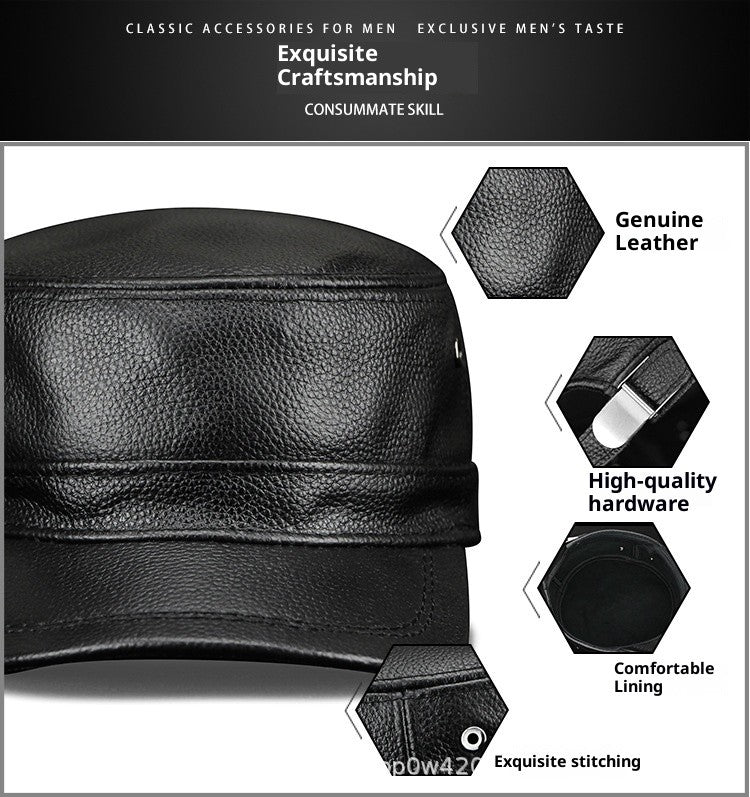 Winter Genuine Leather Flat-Top Cap | Men's Casual Cowhide Baseball Cap Lightweight and Breathable Classic Timeless Design