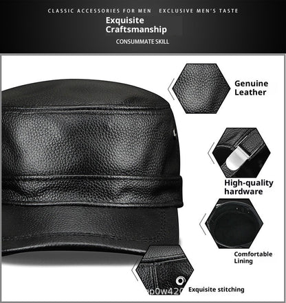 Winter Genuine Leather Flat-Top Cap | Men's Casual Cowhide Baseball Cap Lightweight and Breathable Classic Timeless Design