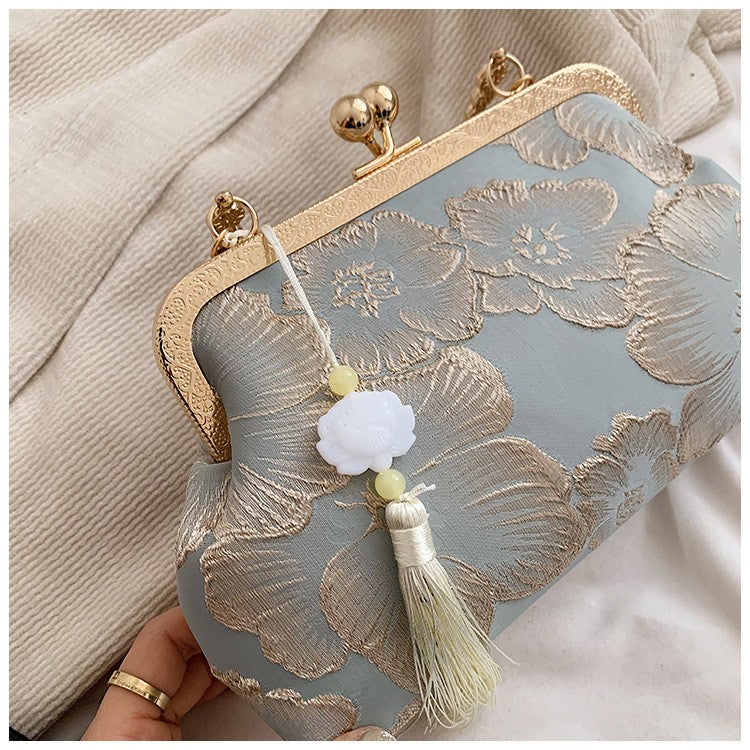 Chinese Style Embroidered Shoulder Bag Elegant Handbag Retro Small Square Bag Wedding Party Luxury Designer Women Evening Clutch
