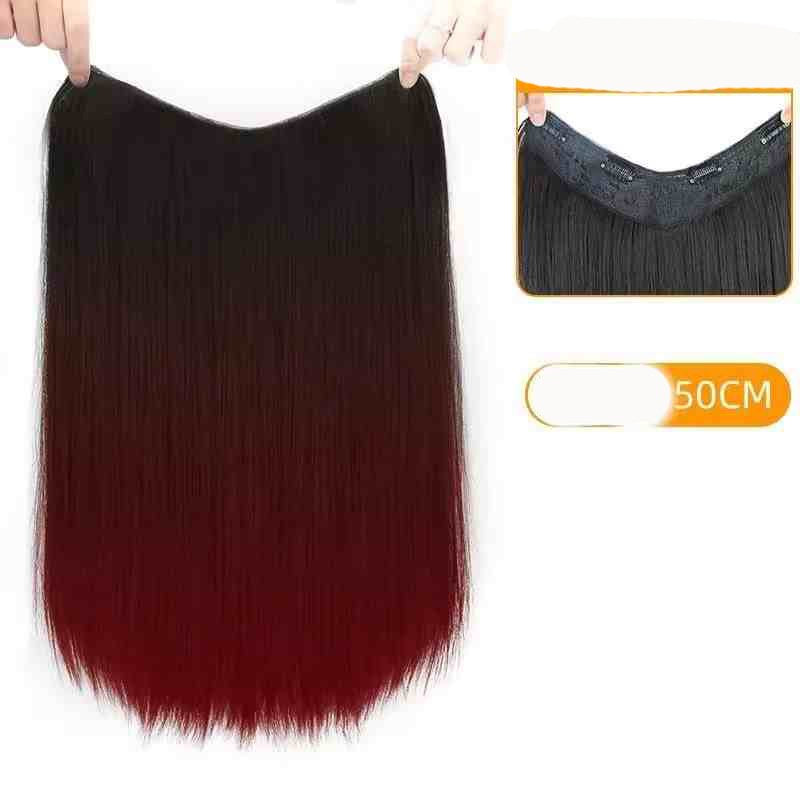 Extensões de Cabelo Sintético em V de uma Peça com 4 Clips Cabelo Liso Longo Peruca Cor 50CM Cabelo Falso Natural