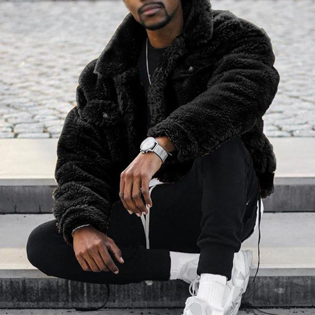 Thickened Velvet Men Jacket Plush Fluffy Hip-hop Style Jacket Leisure Men Coat Cozy Winter Jacket Thermal Chest Pockets Jackets