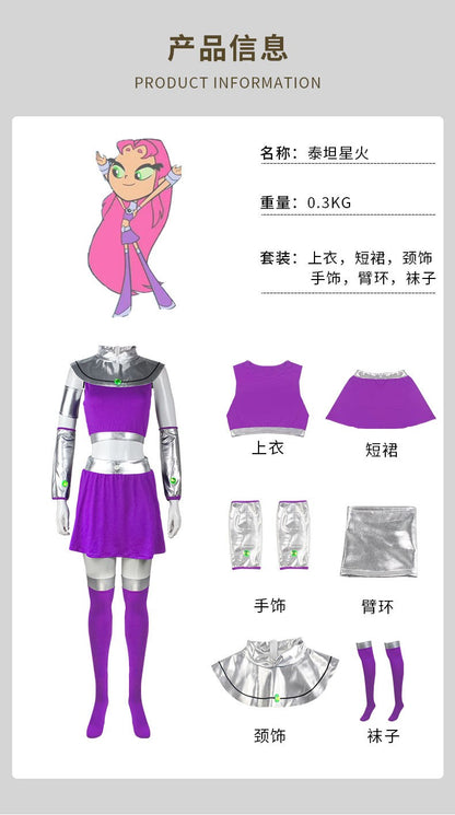 Teen Titans Raven & Starfire Cosplay Costume, Starfire Cosplay Outfit, Halloween Party Stage Performance Costume