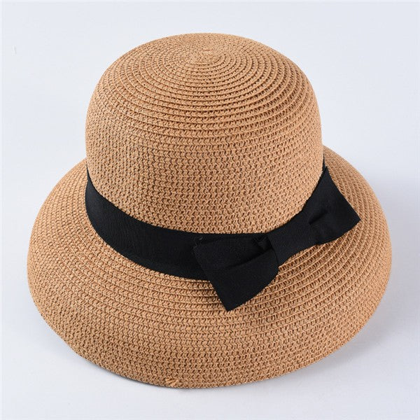 USPOP Novas chapéus de sol femininos moda laço chapéu de palha casual verão aba larga chapéu de praia feminino chapéu de verão