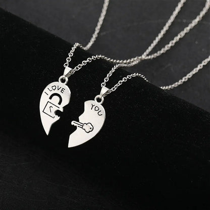 2 peças Fechadura de Casal Chave Coração Quebra-Cabeça Eu Te Amo Pingente Colar para Casal Colares com Pingentes para Namorados Joias de Presente para o Dia dos Namorados