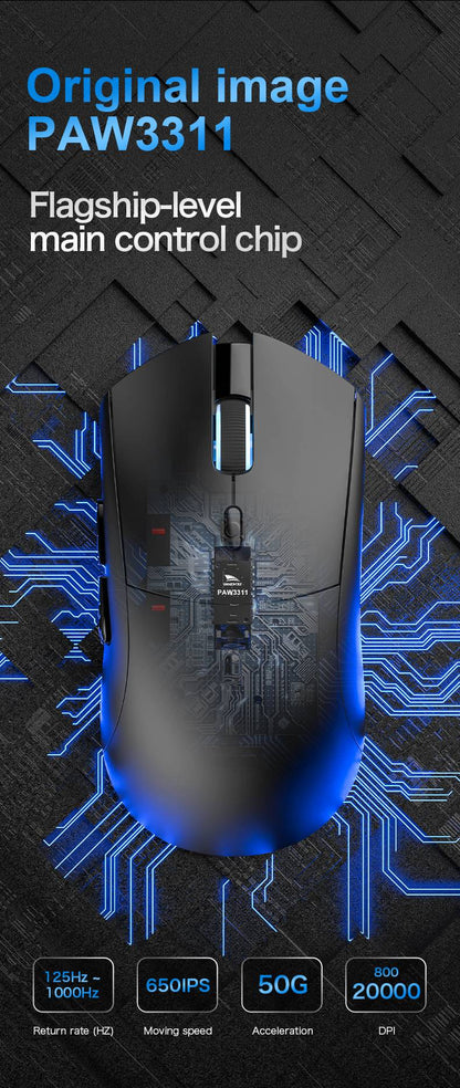 SMAILWOLF RS7 mouse gamer sem fio Bluetooth três modos e-sports 2000DPI mouse de escritório e jogos PAW3311 ajustável em seis velocidades