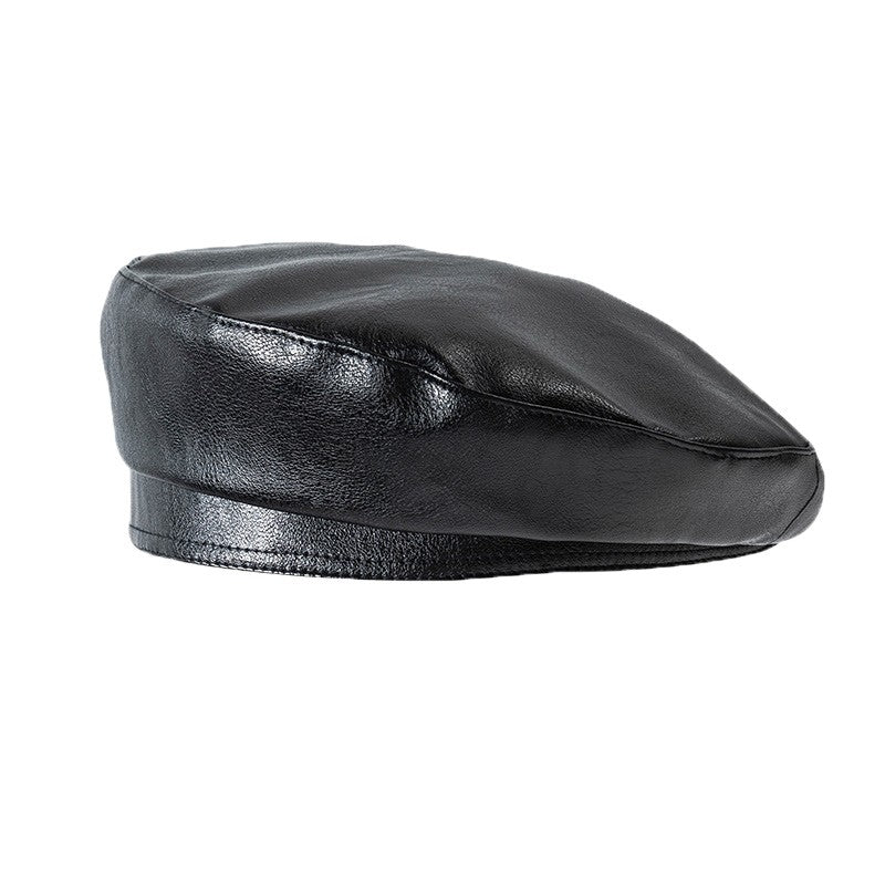 Fashion Girl Leather Beret Beanie Hat Cap Women Plain Beret Hats Solid Color Elegant Lady Artist Caps Belt Beanies