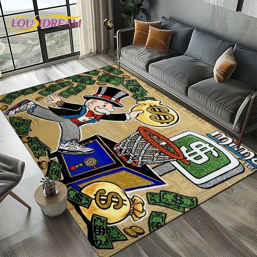 3D Rich Man Game Monopoly Dollar Cartoon Carpet Rug for Living Room Bedroom Home Sofa Decoration Kid Area Rug Non-slip Floor Mat