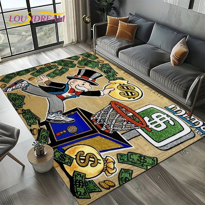 3D Rich Man Game Monopoly Dollar Cartoon Carpet Rug for Living Room Bedroom Home Sofa Decoration Kid Area Rug Non-slip Floor Mat