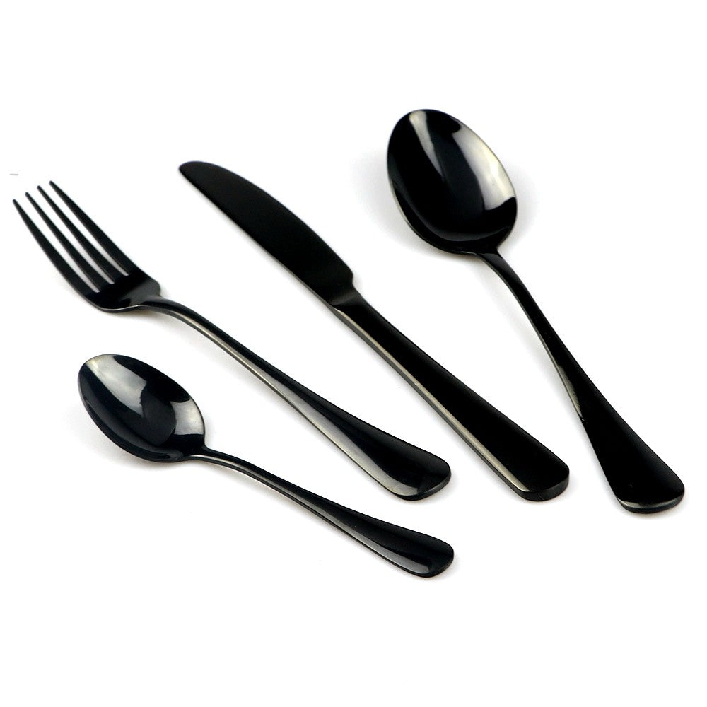 Conjunto de Louça Azul de 4 Peças com 2 Canudos de Metal Aço Inoxidável Talheres Coloridos Faca Garfo Colher de Chá Talheres de Prata