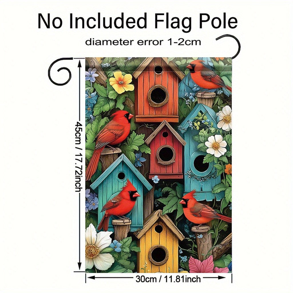 1pc Vibrant Cardinal Birdhouse Garden Flag - Double-Sided Polyester Lawn Flag, 11.81 x 17.72 Inches, Colorful Spring Nest Box De