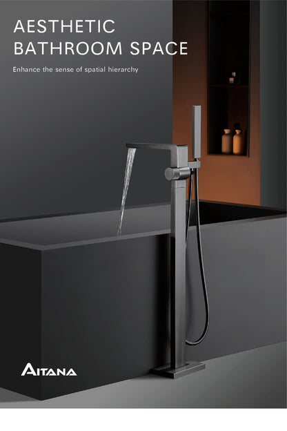 Luxury Black Brass Bathroom Faucet Floor standing Design Single Handle Hot and Cold Water Embedded Design Simple Bathtub Mixer