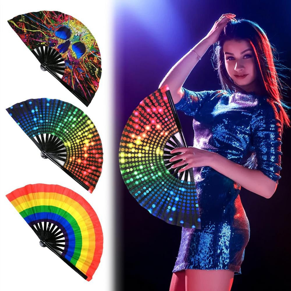 Rainbow Fan Rainbow Rave Hand Fan Rainbow Hand Held Folding Fan Chinese and Japanese Handheld Fan Dancing Fan Fold Hand Fan