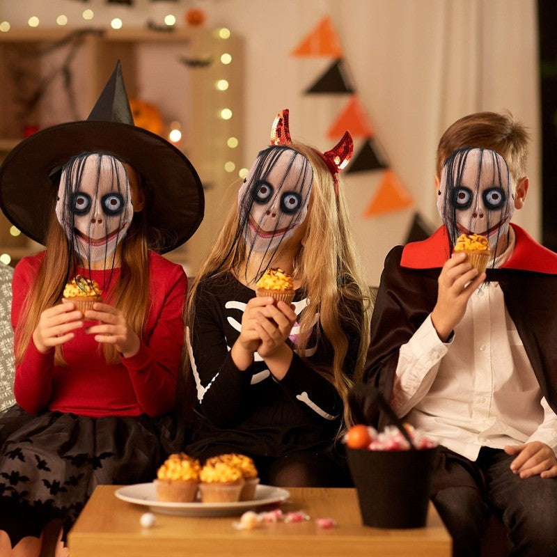 Funny Scary Halloween Mask Exaggerated Monster Face Mask Long Hair Spooky Cosplay Costume Accessory for Adults Party Deco Gift