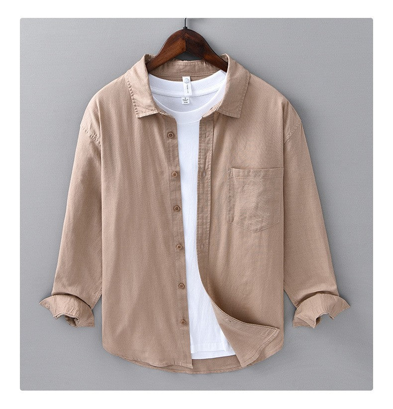 Men's Cotton-Linen Long Sleeve Shirt – Lightweight, Breathable, Vintage-Inspired Business Casual Shirt for Spring/Summer Fashion