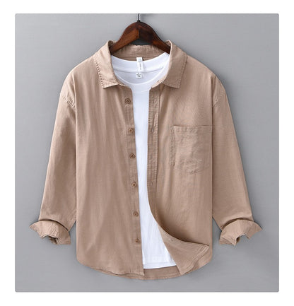 Men's Cotton-Linen Long Sleeve Shirt – Lightweight, Breathable, Vintage-Inspired Business Casual Shirt for Spring/Summer Fashion