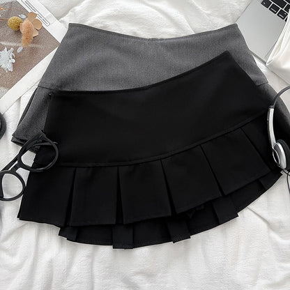 Low Waist Mini Skirt Y2K Black Low Rise Pleated Skort with Bulit-in Shorts Micro Miniskirt Women Teenage Girls Sweet Outfit