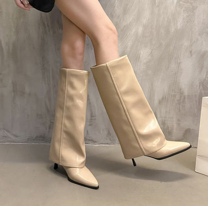 Women Chunky High Boots Pointed Toe Sexy Solid Color Design  Autumn and Winter New 2024 Trend Retro Fad Woman Boots Size 35-42