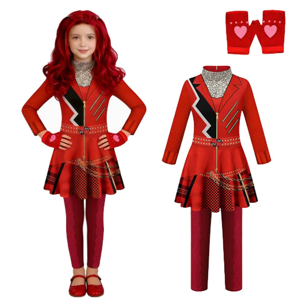 Descendants 2026 Fantasia Red Cosplay Jumpsuit Costume Evie Women Top Pants Gloves Disfraz Outfits Halloween Carnival Party Suit