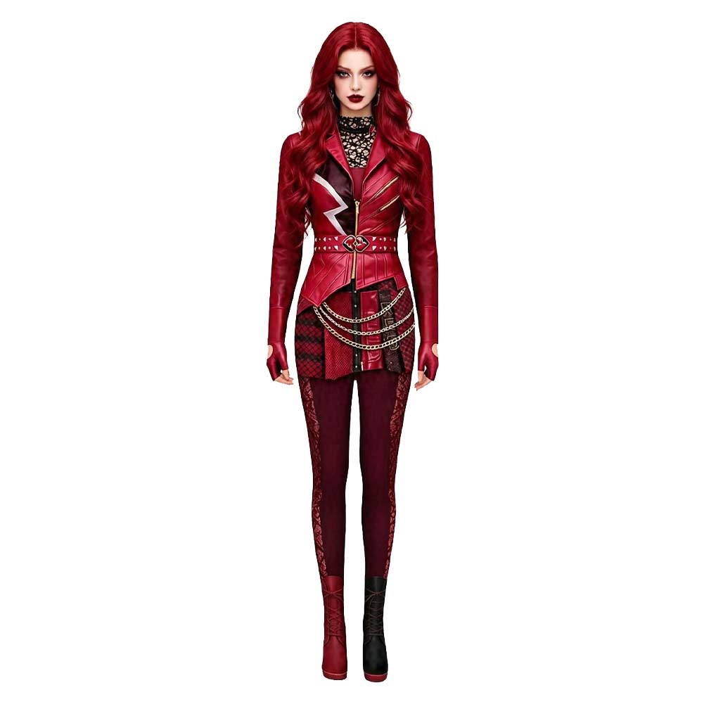 Descendants 2026 Fantasia Red Cosplay Jumpsuit Costume Evie Women Top Pants Gloves Disfraz Outfits Halloween Carnival Party Suit
