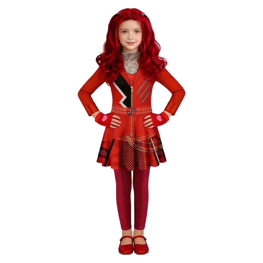 Descendants 2026 Fantasia Red Cosplay Jumpsuit Costume Evie Women Top Pants Gloves Disfraz Outfits Halloween Carnival Party Suit