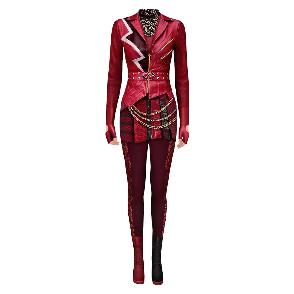 Descendants 2026 Fantasia Red Cosplay Jumpsuit Costume Evie Women Top Pants Gloves Disfraz Outfits Halloween Carnival Party Suit