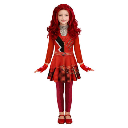 Descendants 2026 Fantasia Red Cosplay Jumpsuit Costume Evie Women Top Pants Gloves Disfraz Outfits Halloween Carnival Party Suit