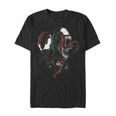 Marvel Spider Man Black T Shirt Men 2025 Summer Cotton Comic Design Carnage Venom Battle Scene Red Black Suit Gaming Pornix