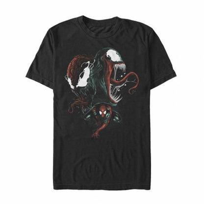 Marvel Spider Man Black T Shirt Men 2025 Summer Cotton Comic Design Carnage Venom Battle Scene Red Black Suit Gaming Pornix