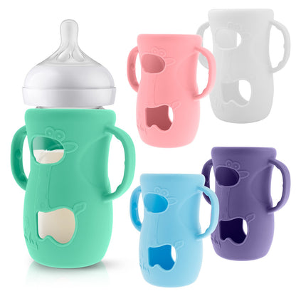 5Pcs Baby Feeding Bottle Protective Cover Silicone Baby Bottle Holder Anti Breakage Glass Bottle Silicone Sleeve for Boys Girls