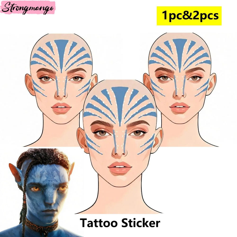 Fantasy Jake Sully Face Tattoo Sticker Cosplay Props Movie Avatar of Fire Ash Disfraz Costume Accessories for Halloween Carnival