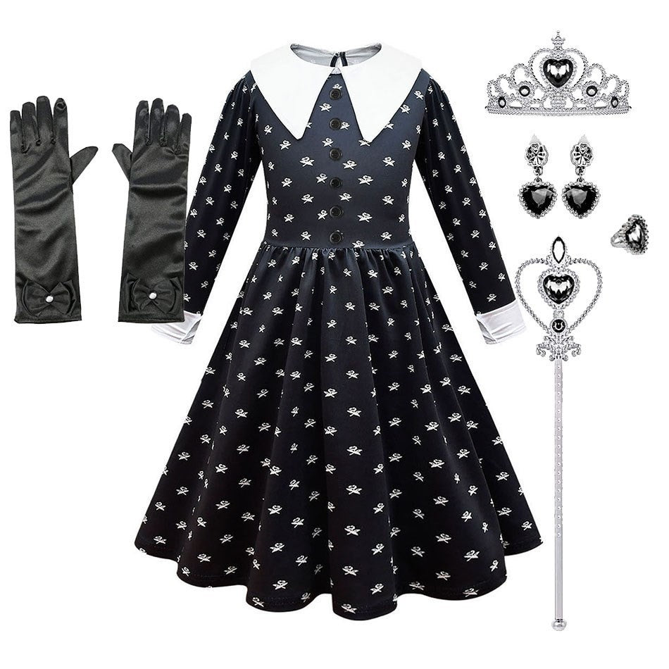 Girls Princess Dress Child Birthday Party Layered Disguise Kids Cosplay Halloween Fantasy Dark Gothic Dancing Costume 4-12Years