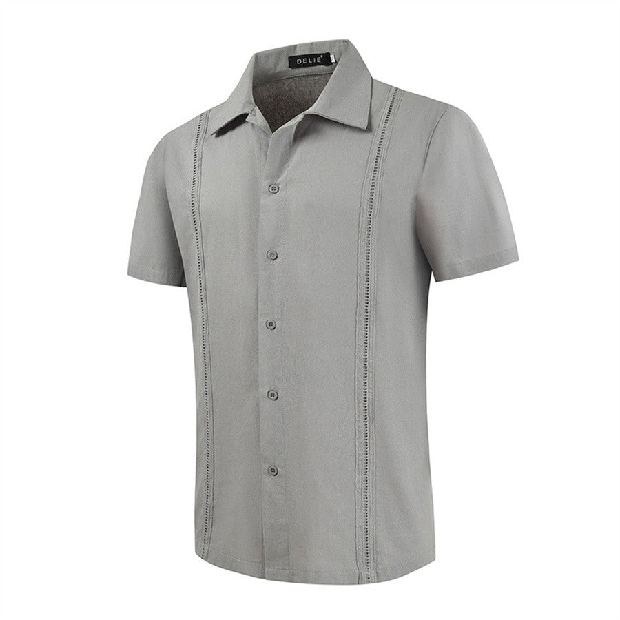 Cotton Linen Men's Guayabera Shirt 2026 New Fashion Short Sleeve Shirts for Men Mexican Cuban Beach Shirt Solid Color Tees