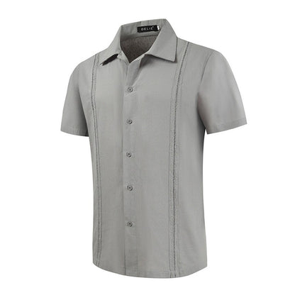 Cotton Linen Men's Guayabera Shirt 2026 New Fashion Short Sleeve Shirts for Men Mexican Cuban Beach Shirt Solid Color Tees