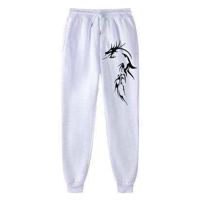 Calças masculinas vintage com cordão, calças de moletom com estampa de dragão, calças de moda, calças de hip hop, calças confortáveis e soltas, tendência unissex