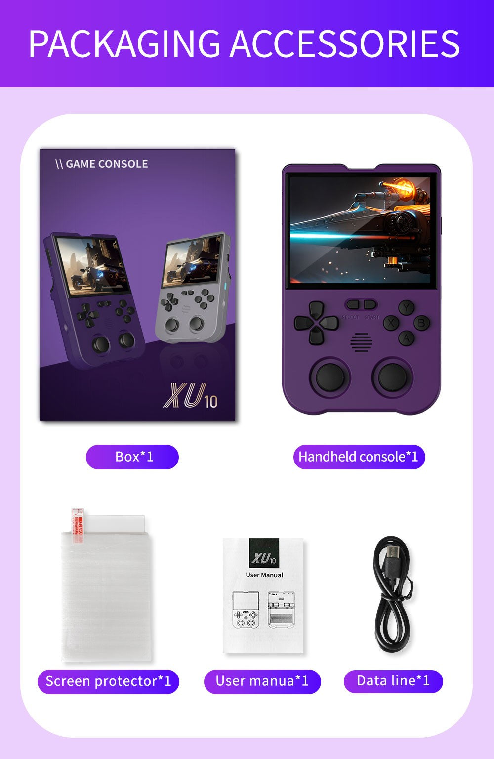 XU10 2.0 Version Retro Handheld Game Console Linux System 3.5 Inch IPS Screen 3000mAh Battery Nostalgic Retro Video Player