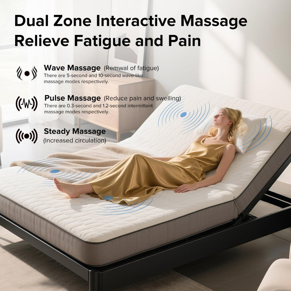 Bed Frame with Massage Head & Foot Incline Queen Adjustable Bed Frame with Remote & USB Ports, LED Light, 4 Height-Ad