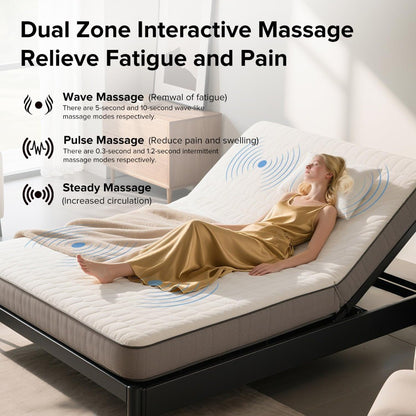 Bed Frame with Massage Head & Foot Incline Queen Adjustable Bed Frame with Remote & USB Ports, LED Light, 4 Height-Ad