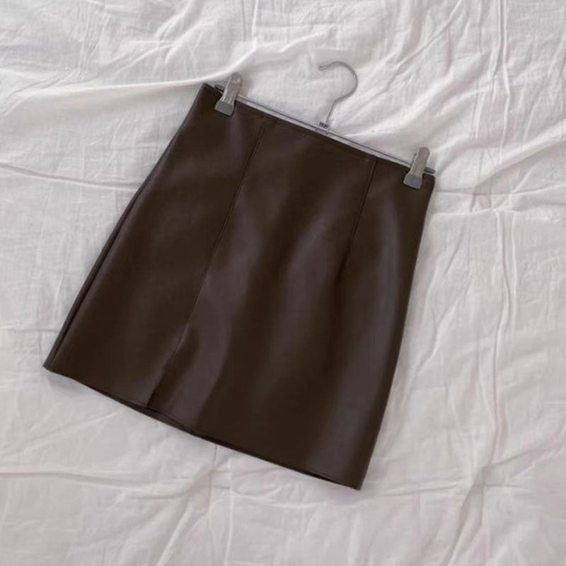 Xpqbb Balck PU Leather Mini Skirt Women Sexy Skinny High Waist Side Split Hip Skirts Autumn New Korean Office Lady Short Skirt