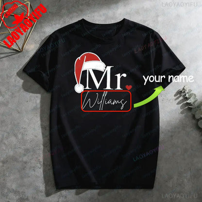 Matching Mr & Mrs Christmas Shirts Personalized Holiday Couple Tees Christmas Couple Costumes Merry Christmas Men Women Tshirt